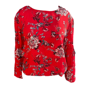 Tie sleeve Sleek bright red and beautiful blue ties floral top Glamorous Sz 14 L